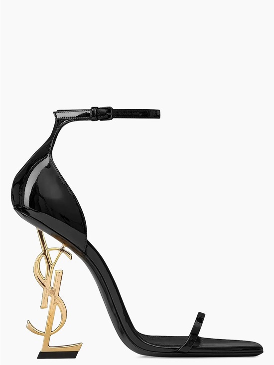 Saint Laurent Shoes - YSL Saint Laurent Opyum Sandals in Patent Leather Black Gold Size EU 37/US 7